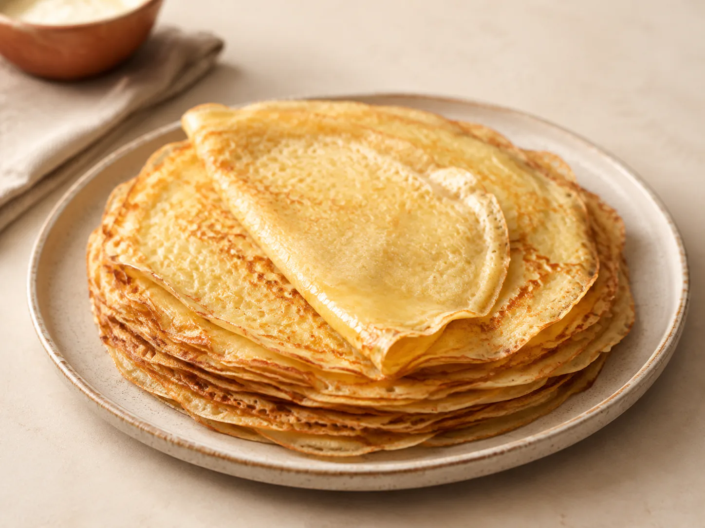 Thin gluten-free crepes folded on a plate